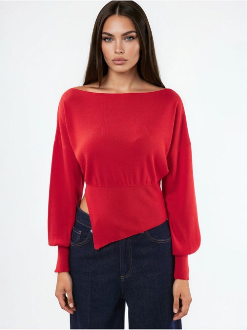Maglione in maglia con scollo a barca effetto mercerizzato con dettaglio a spacco hiccup - Kiabi Maglione in maglia con scollo a barca effetto mercerizzato con dettaglio a spacco hiccup - Kiabi