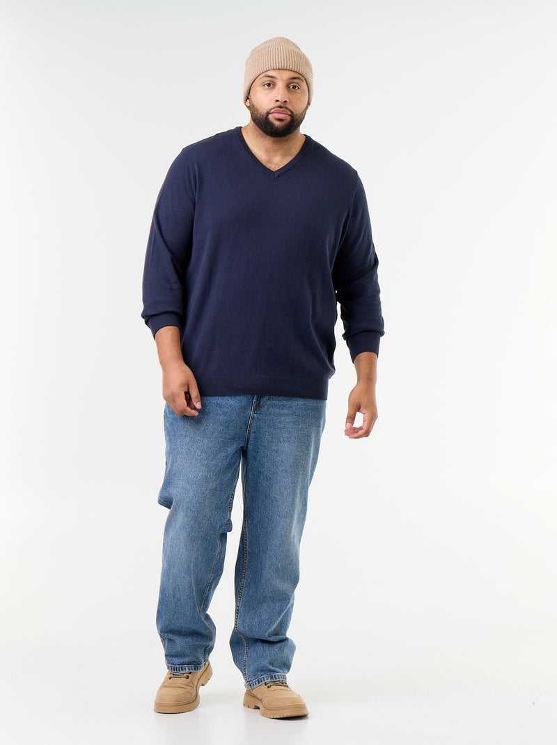 Maglione in maglia con scollo a V Blu - Kiabi