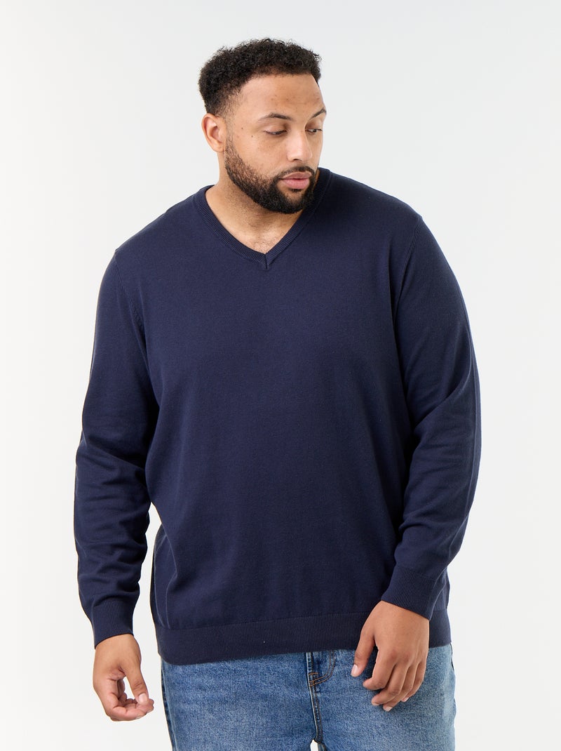 Maglione in maglia con scollo a V Blu - Kiabi