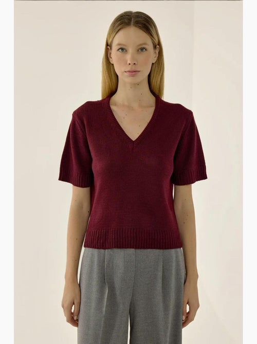 Maglione in maglia con scollo a v e maniche corte hiccup - Kiabi Maglione in maglia con scollo a v e maniche corte hiccup - Kiabi