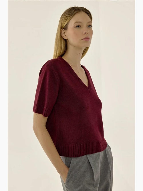 Maglione in maglia con scollo a v e maniche corte hiccup - Kiabi Maglione in maglia con scollo a v e maniche corte hiccup - Kiabi