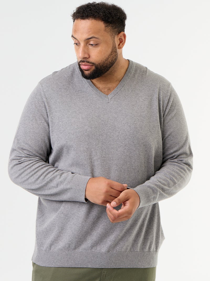 Maglione in maglia con scollo a V Grigio - Kiabi