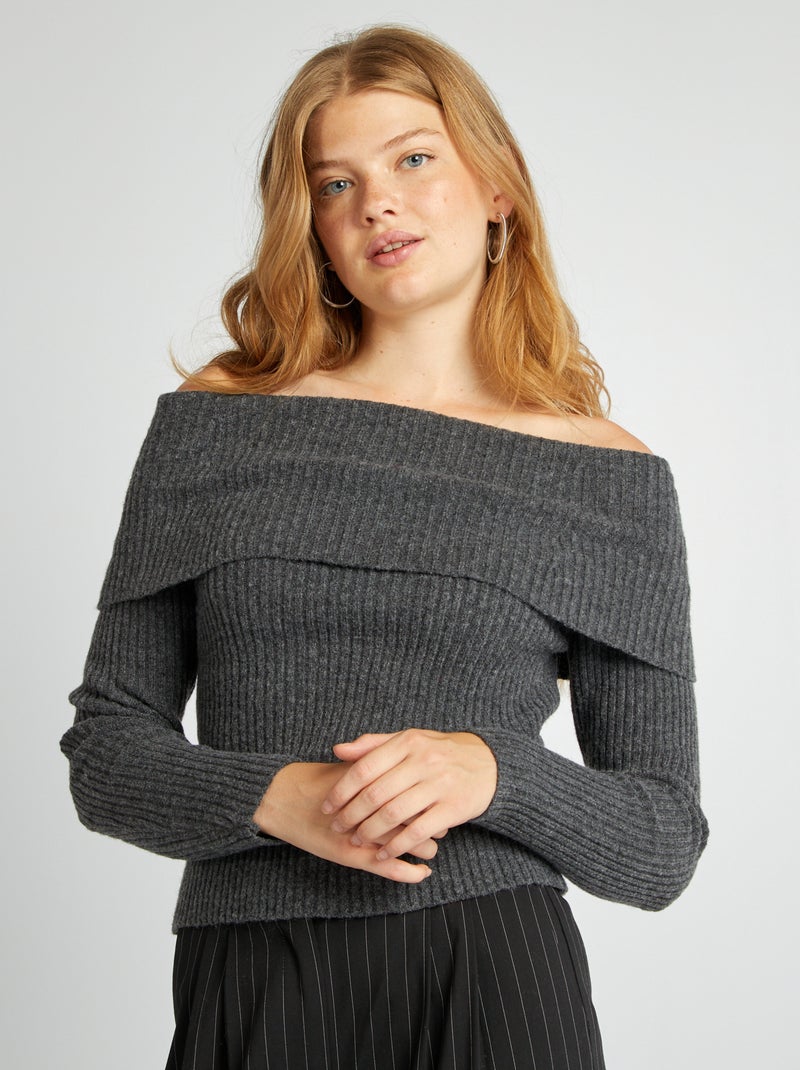 Maglione in maglia con scollo bardot GRIGIO - Kiabi