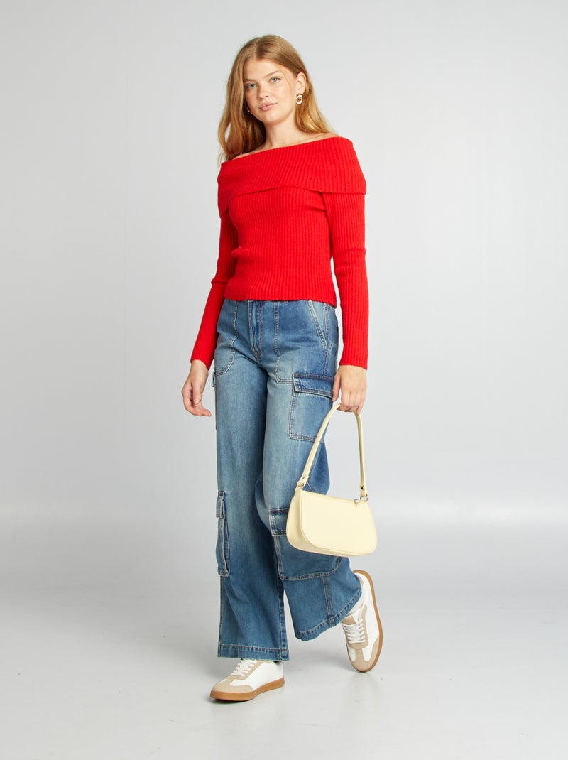 Maglione in maglia con scollo bardot ROSSO - Kiabi