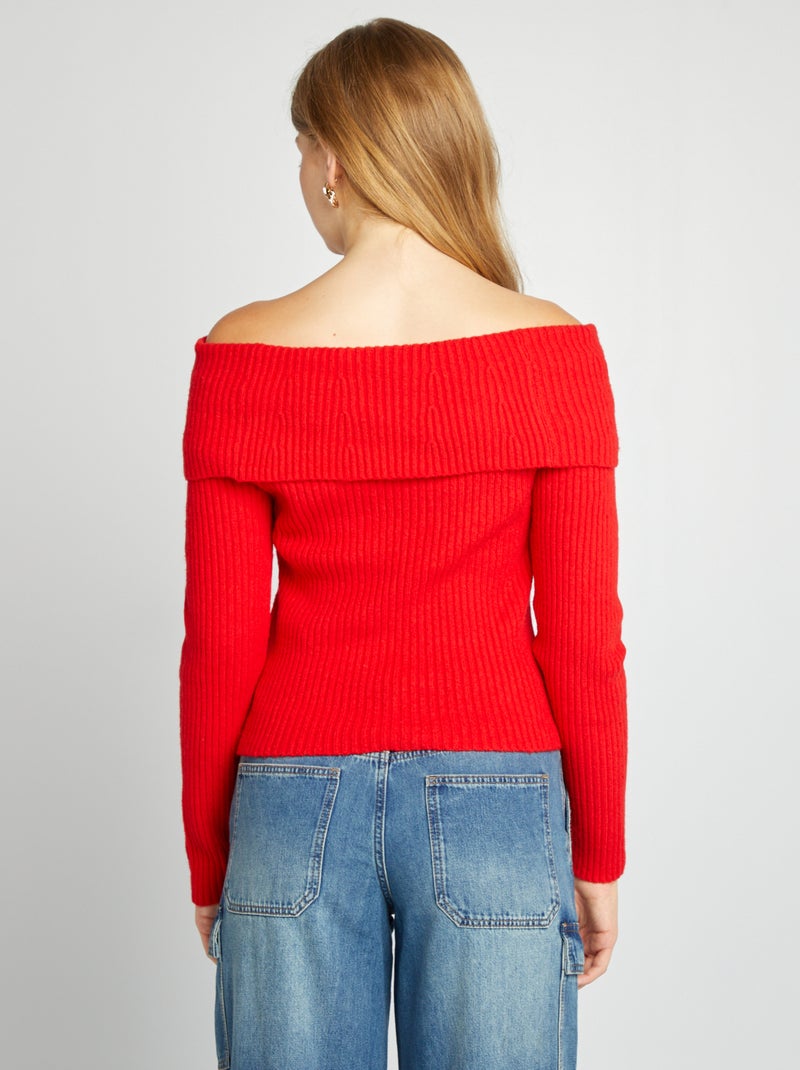 Maglione in maglia con scollo bardot ROSSO - Kiabi