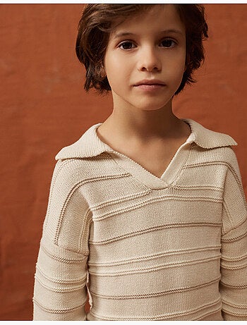 Maglione in maglia di cotone con colletto polo