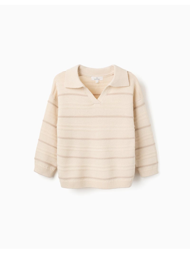 Maglione in maglia di cotone con colletto polo Bianco - Kiabi