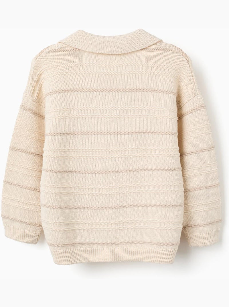 Maglione in maglia di cotone con colletto polo Bianco - Kiabi
