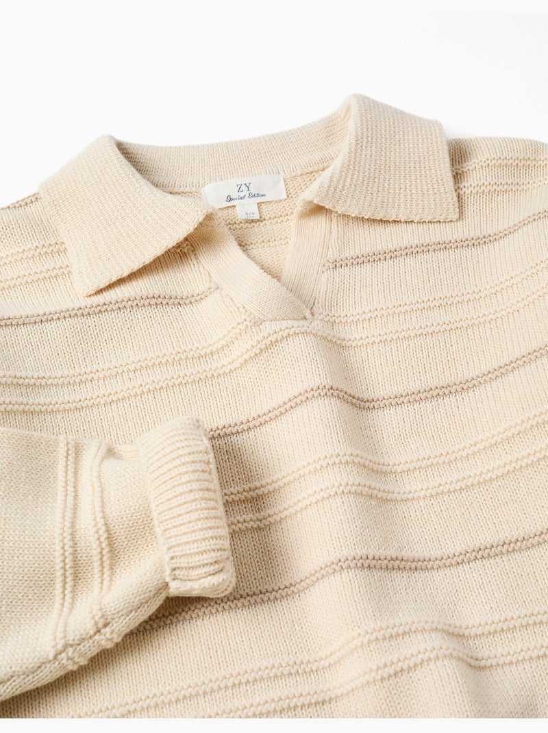 Maglione in maglia di cotone con colletto polo Bianco - Kiabi