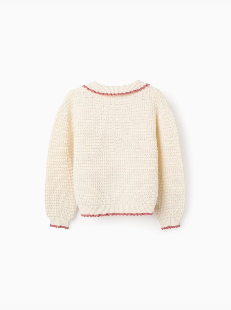 Maglione in maglia di cotone con colletto polo Bianco - Kiabi