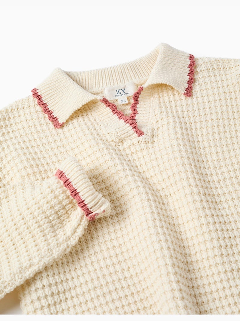 Maglione in maglia di cotone con colletto polo Bianco - Kiabi