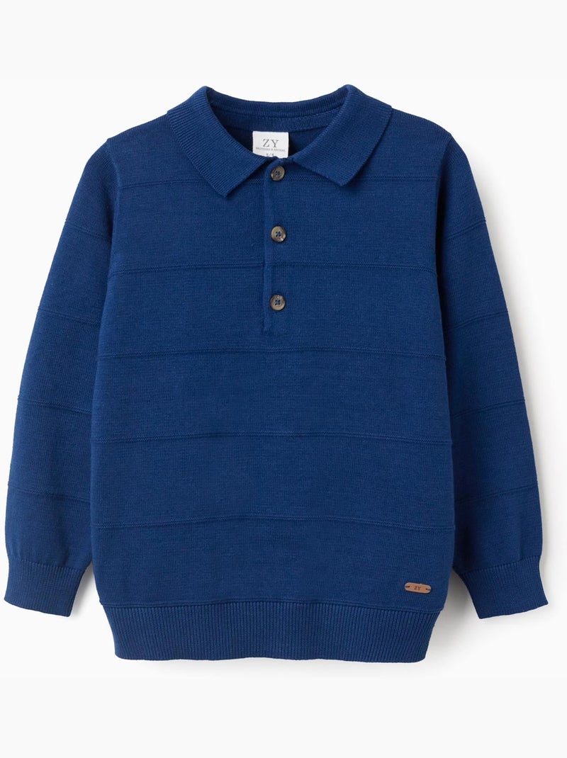 Maglione in maglia di cotone con linee in rilievo Blu scuro - Kiabi
