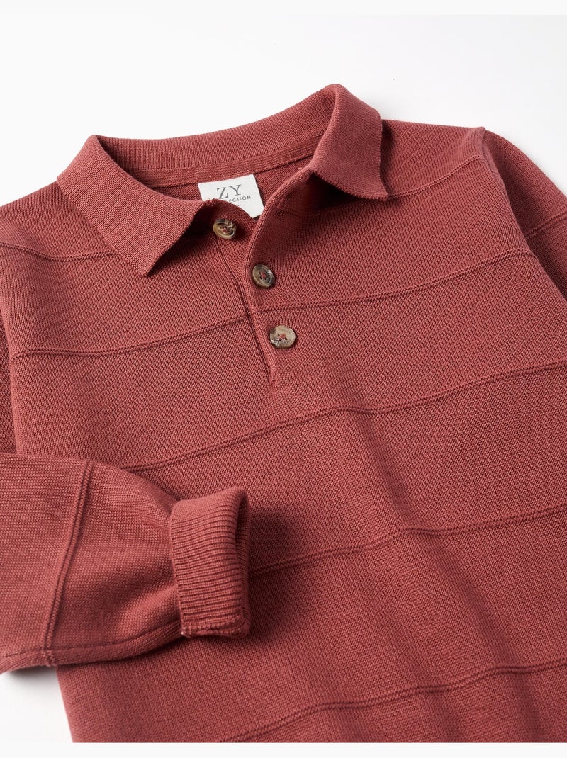 Maglione in maglia di cotone con linee in rilievo Marrone - Kiabi