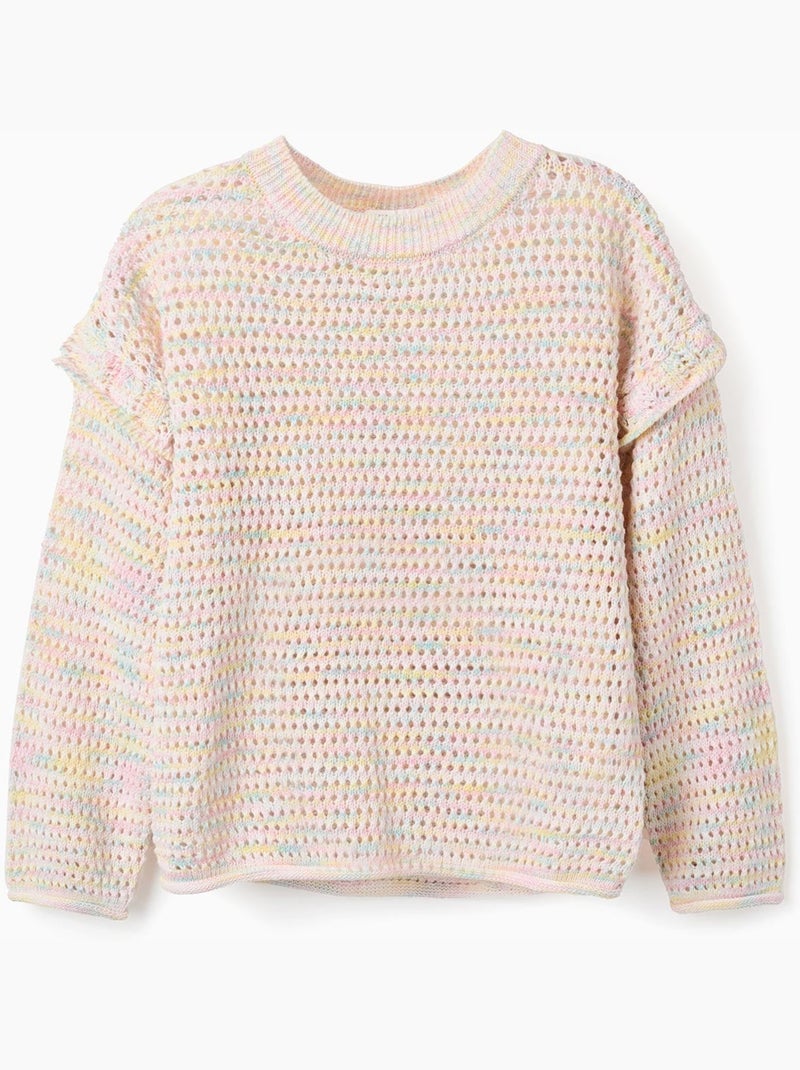 Maglione in maglia di cotone con volant Beige chiaro - Kiabi
