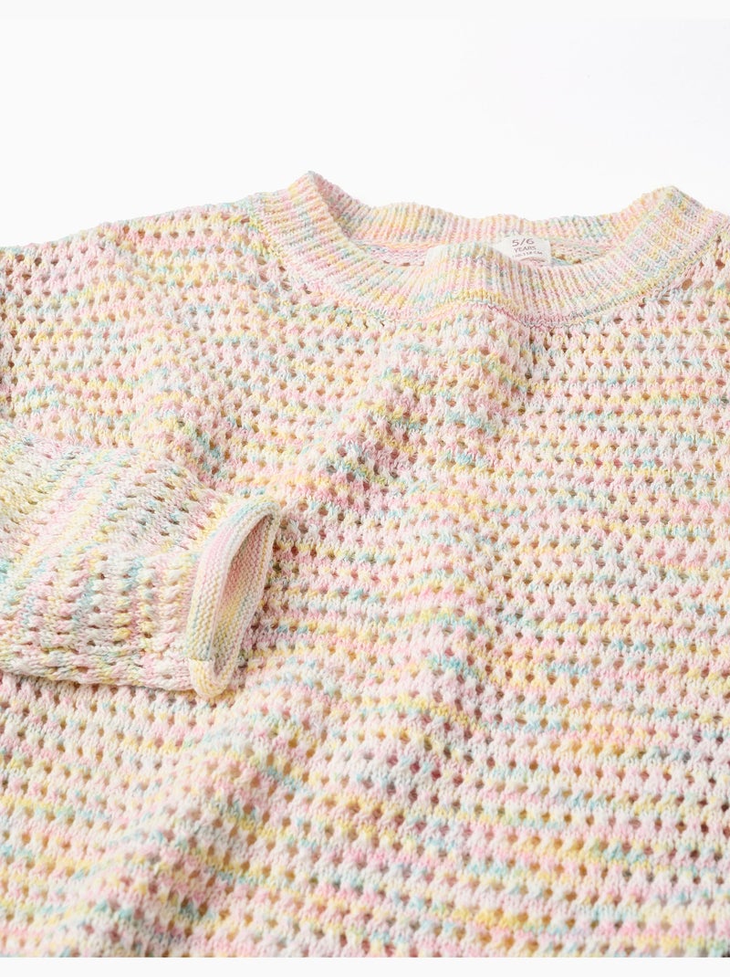 Maglione in maglia di cotone con volant Beige chiaro - Kiabi