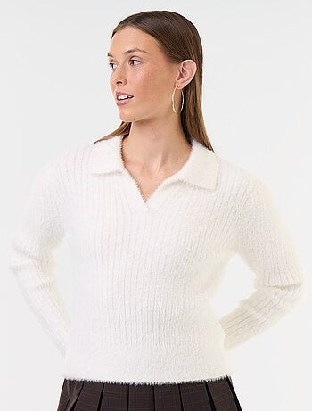 Maglione in maglia effetto peluche con collo polo