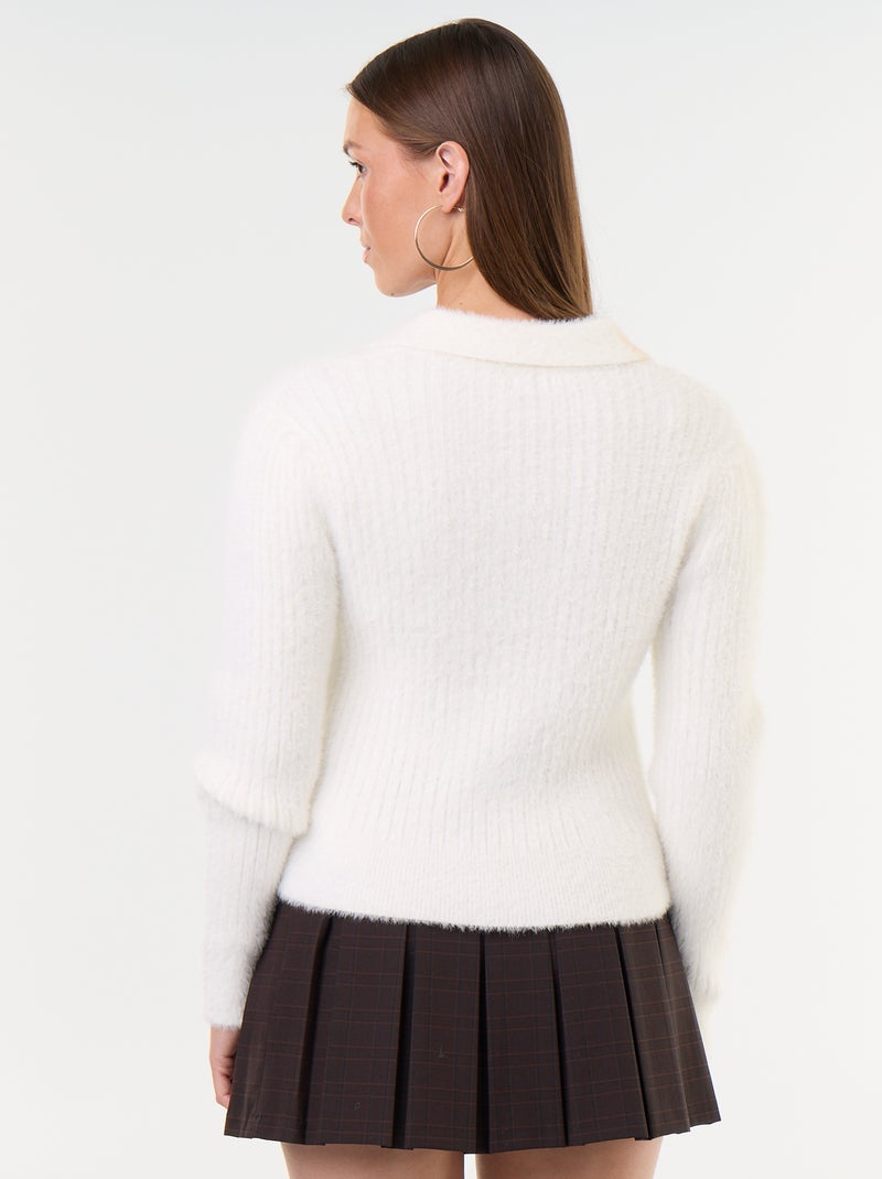 Maglione in maglia effetto peluche con collo polo Bianco - Kiabi