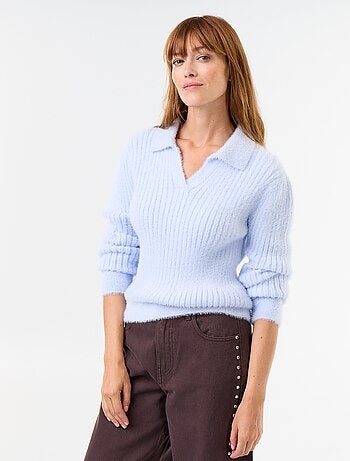 Maglione in maglia effetto peluche con collo polo