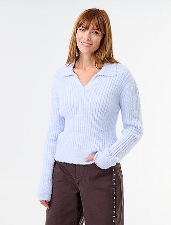 Maglione in maglia effetto peluche con collo polo