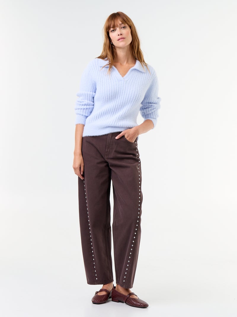 Maglione in maglia effetto peluche con collo polo Blu - Kiabi
