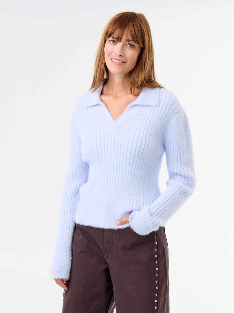 Maglione in maglia effetto peluche con collo polo Blu - Kiabi