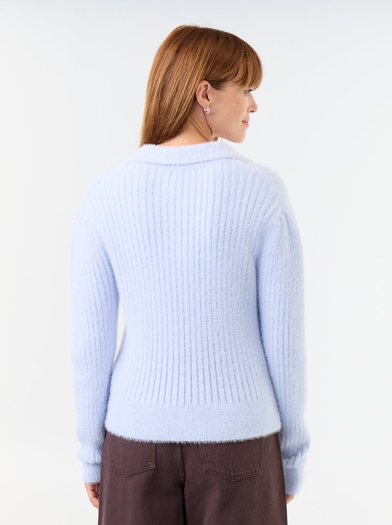 Maglione in maglia effetto peluche con collo polo Blu - Kiabi