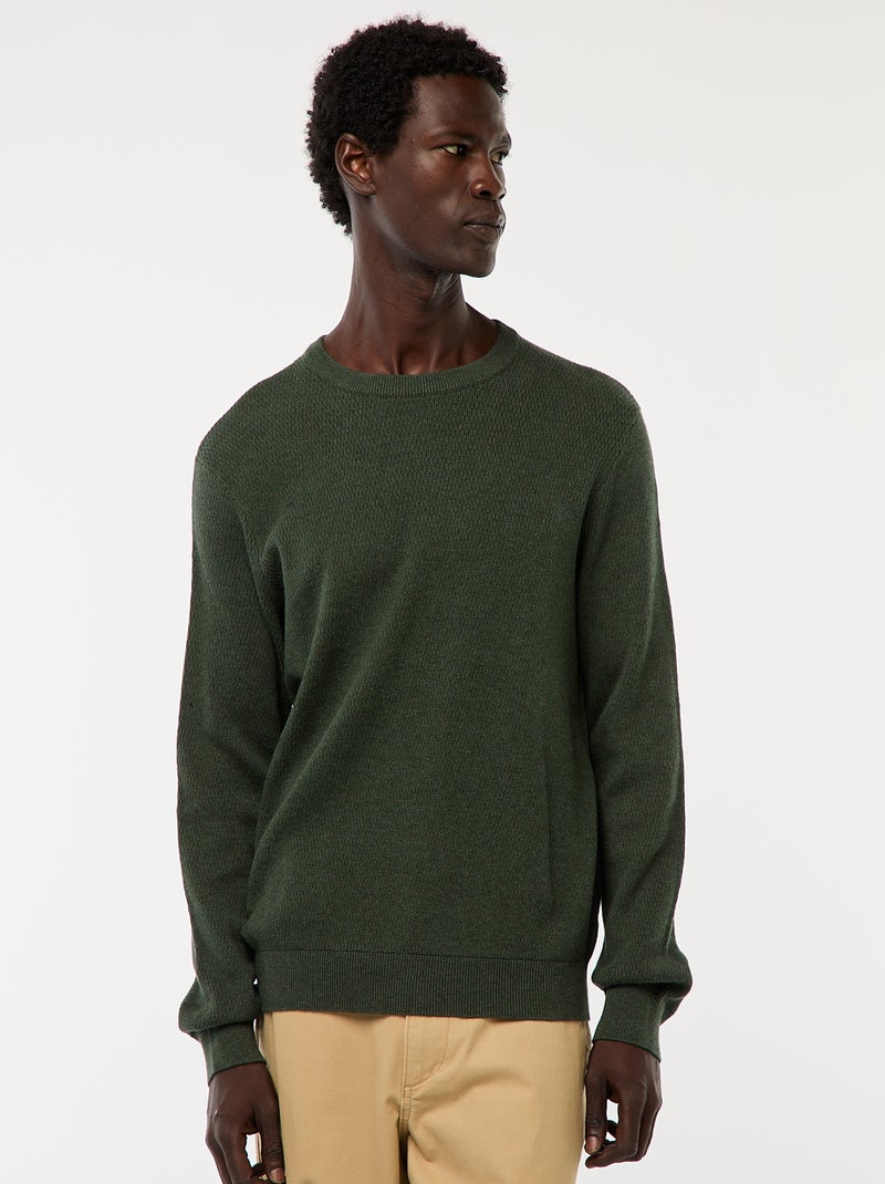 Maglione in maglia fantasia a girocollo Kaki - Kiabi