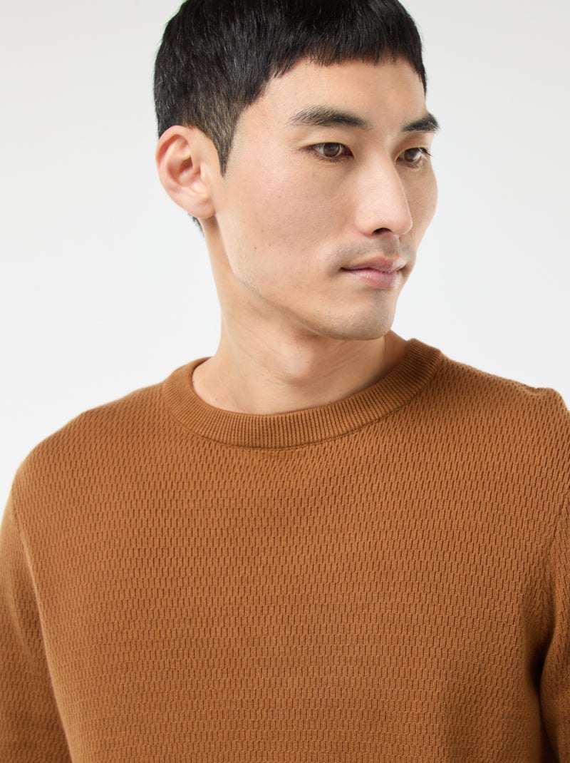 Maglione in maglia fantasia a girocollo Marrone - Kiabi