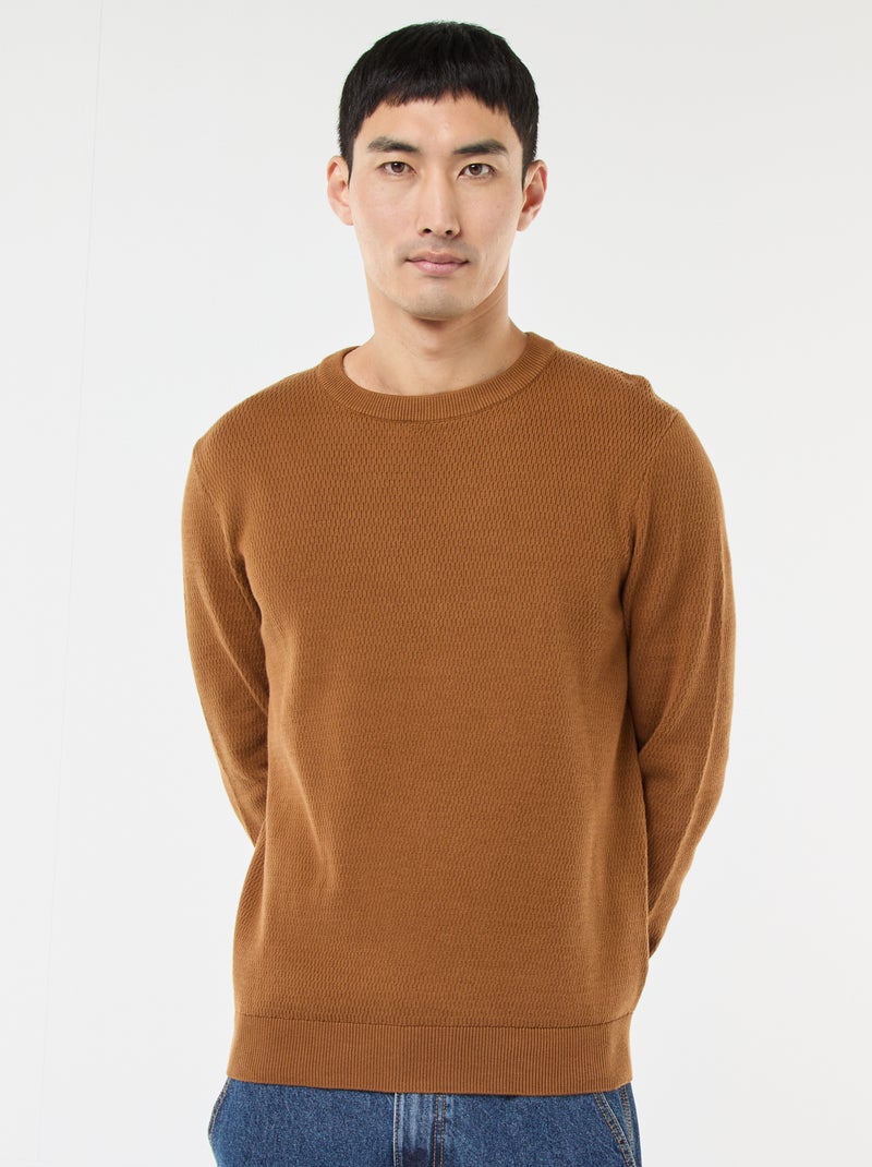Maglione in maglia fantasia a girocollo Marrone - Kiabi