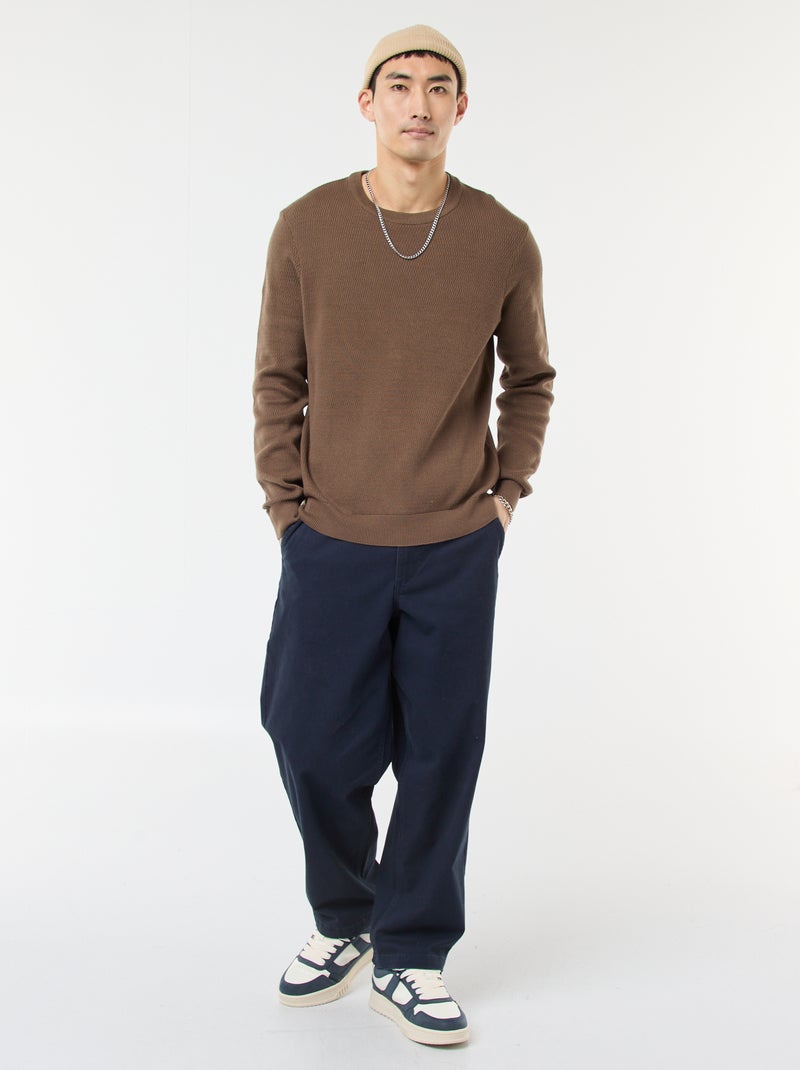 Maglione in maglia fantasia a girocollo Marrone - Kiabi