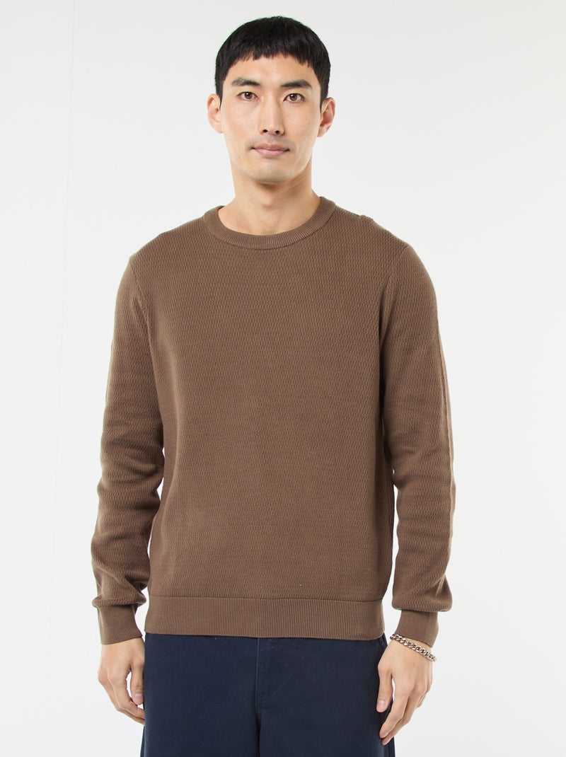 Maglione in maglia fantasia a girocollo Marrone - Kiabi