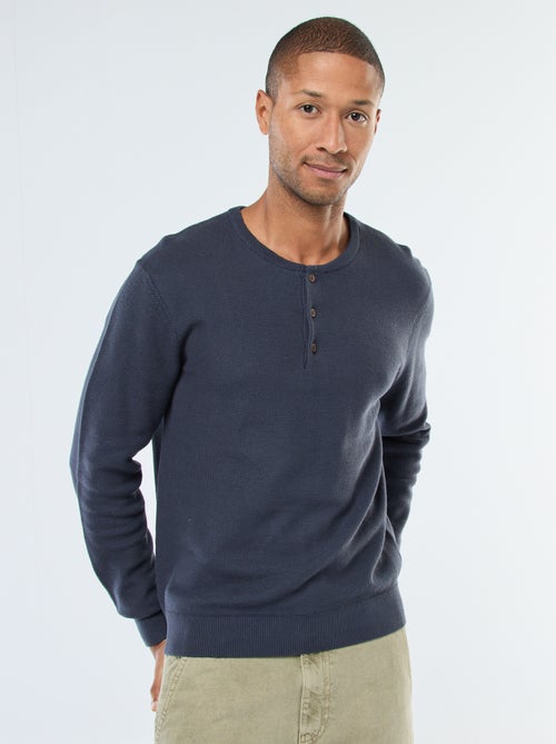 Maglione in maglia fantasia con collo rotondo abbottonato - Kiabi