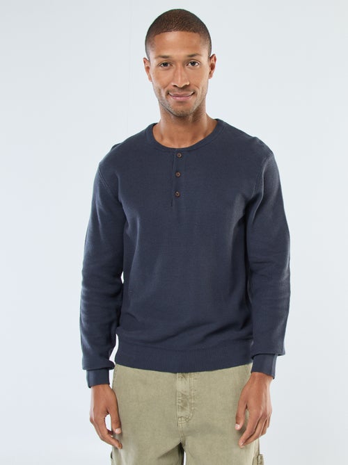 Maglione in maglia fantasia con collo rotondo abbottonato - Kiabi