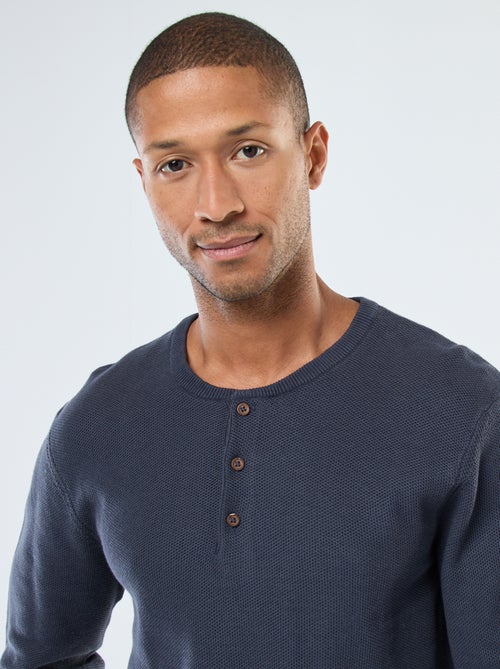 Maglione in maglia fantasia con collo rotondo abbottonato - Kiabi