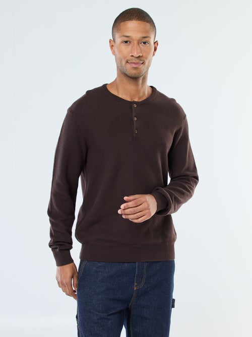 Maglione in maglia fantasia con collo rotondo abbottonato - Kiabi