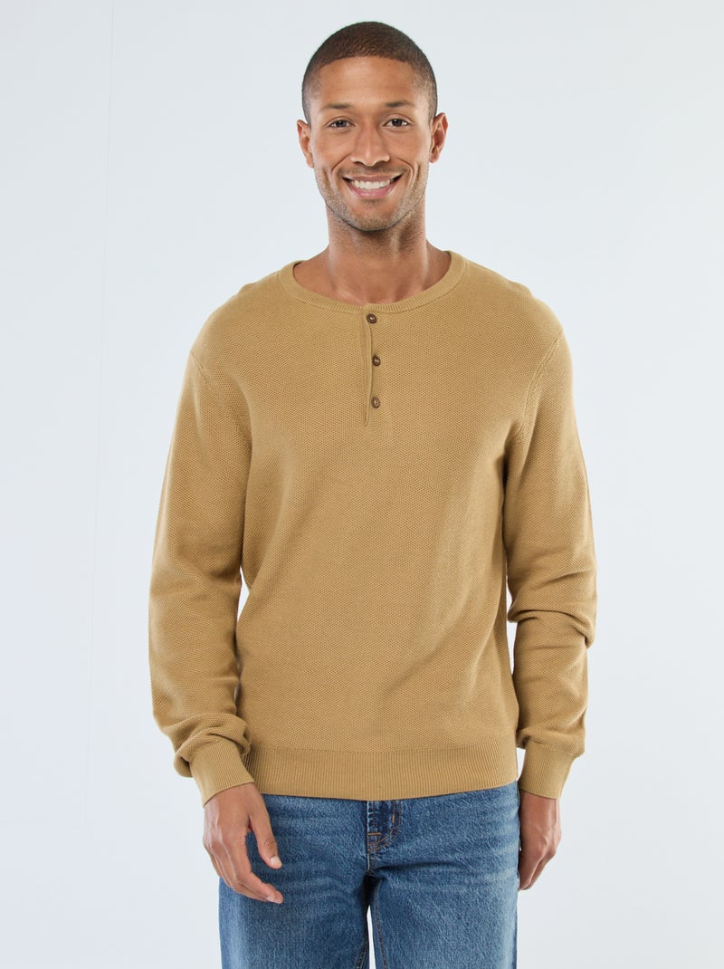 Maglione in maglia fantasia con collo rotondo abbottonato Verde - Kiabi