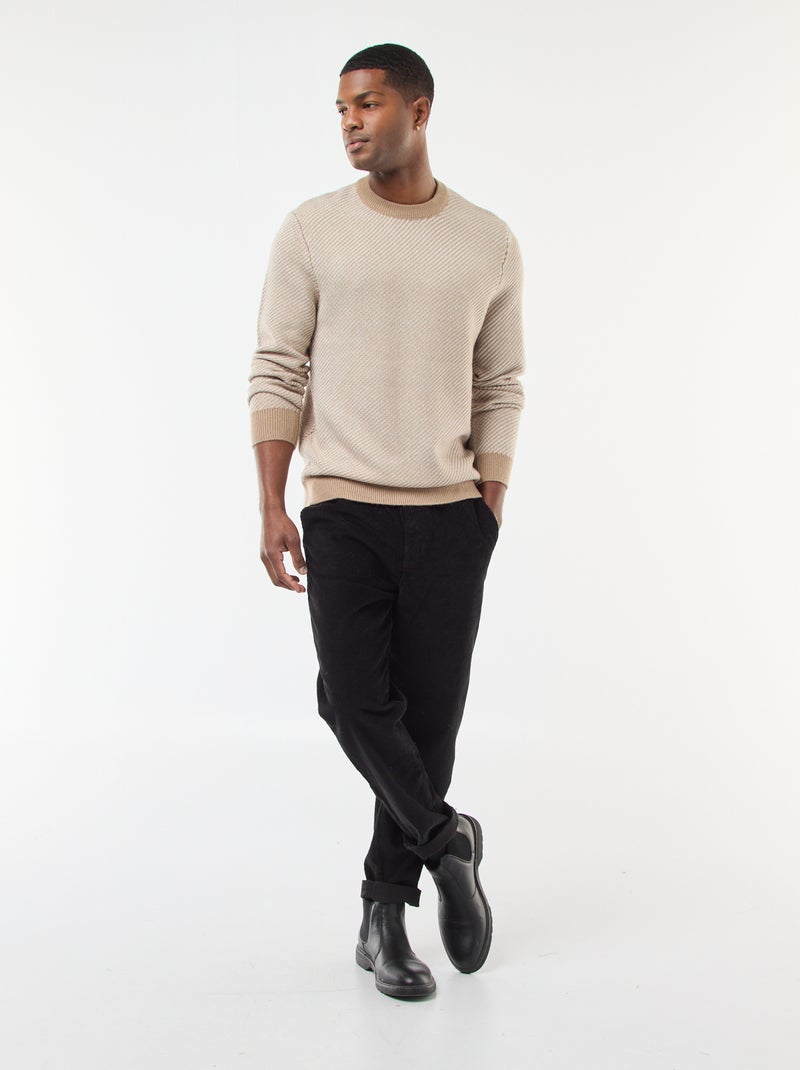 Maglione in maglia fantasia con collo rotondo Beige - Kiabi