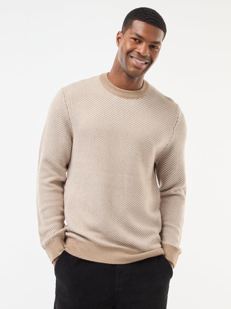 Maglione in maglia fantasia con collo rotondo Beige - Kiabi