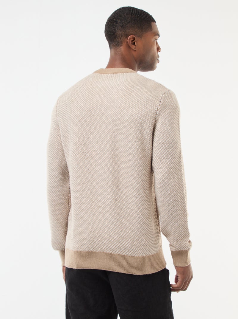 Maglione in maglia fantasia con collo rotondo Beige - Kiabi
