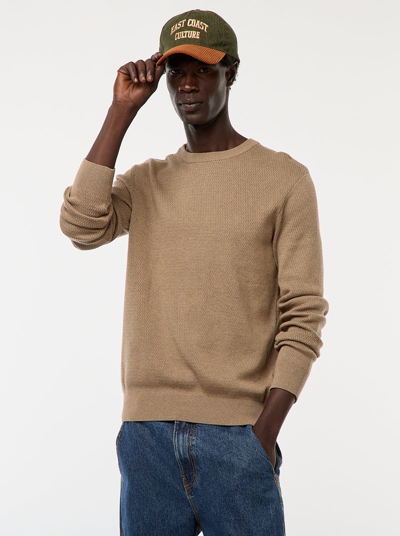 Maglione in maglia fantasia con collo rotondo Marrone - Kiabi