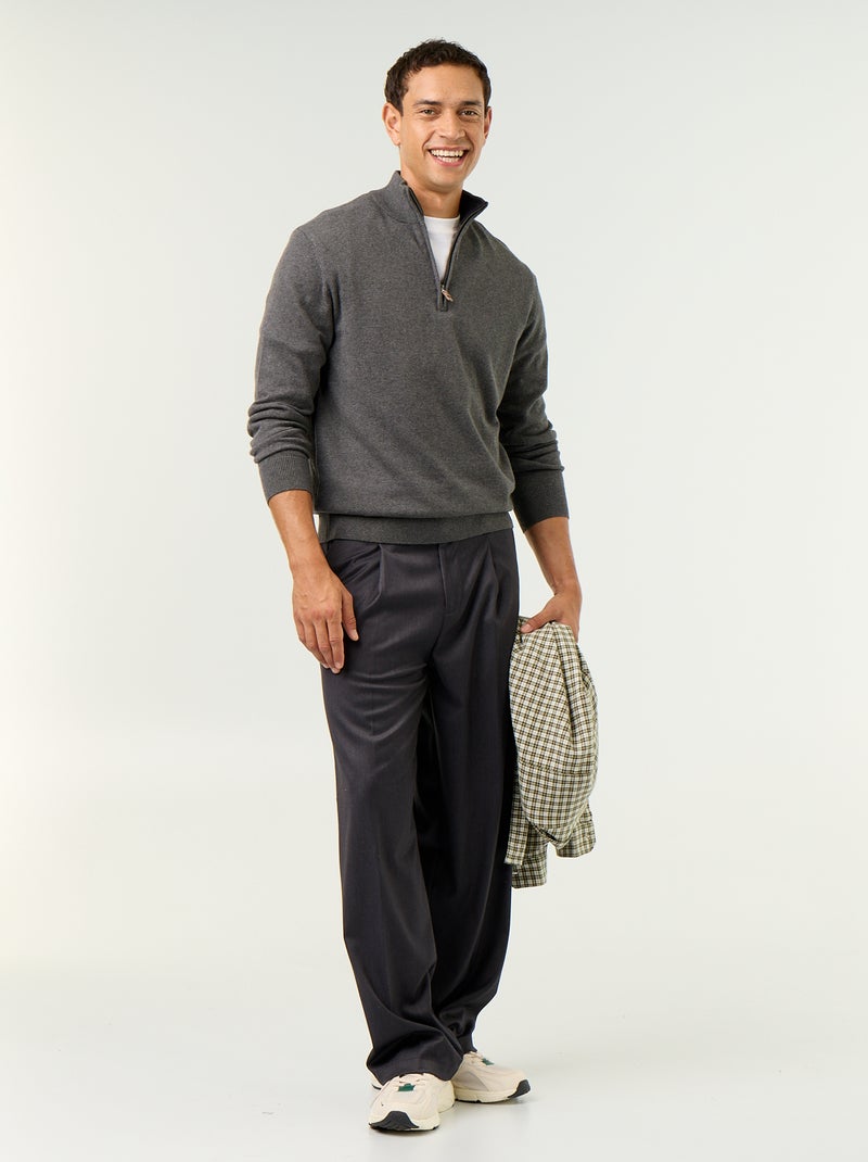 Maglione in maglia fine con collo alto a cerniera Grigio - Kiabi