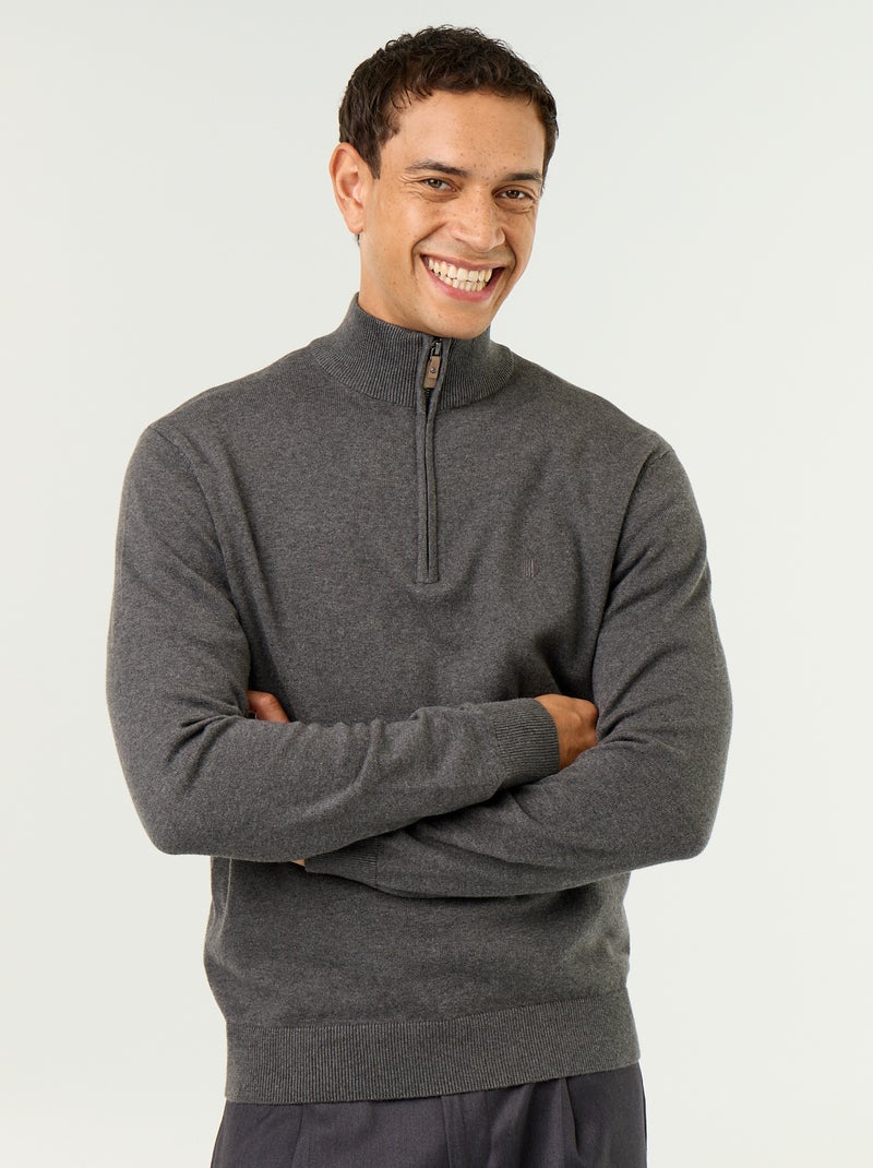 Maglione in maglia fine con collo alto a cerniera Grigio - Kiabi