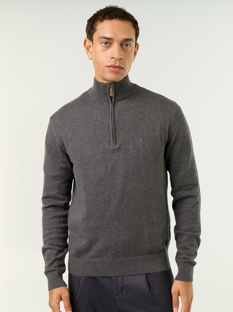 Maglione in maglia fine con collo alto a cerniera Grigio - Kiabi