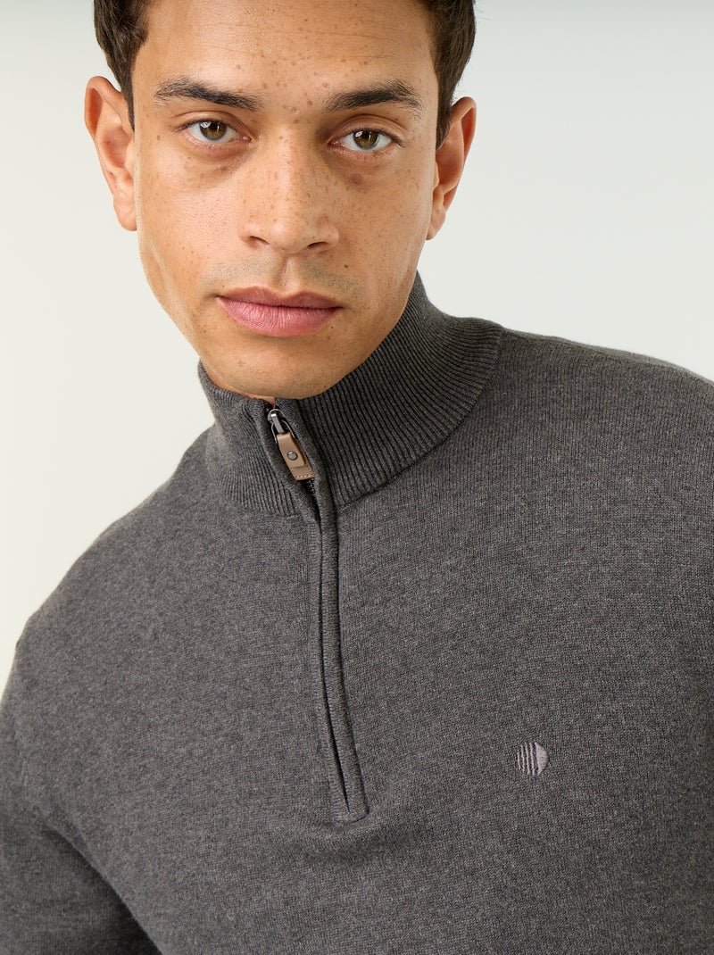 Maglione in maglia fine con collo alto a cerniera Grigio - Kiabi