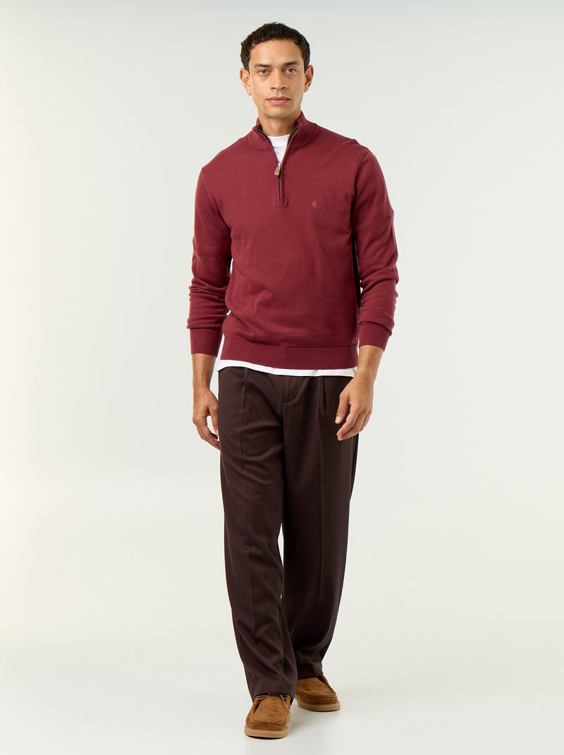 Maglione in maglia fine con collo alto a cerniera Rosso - Kiabi