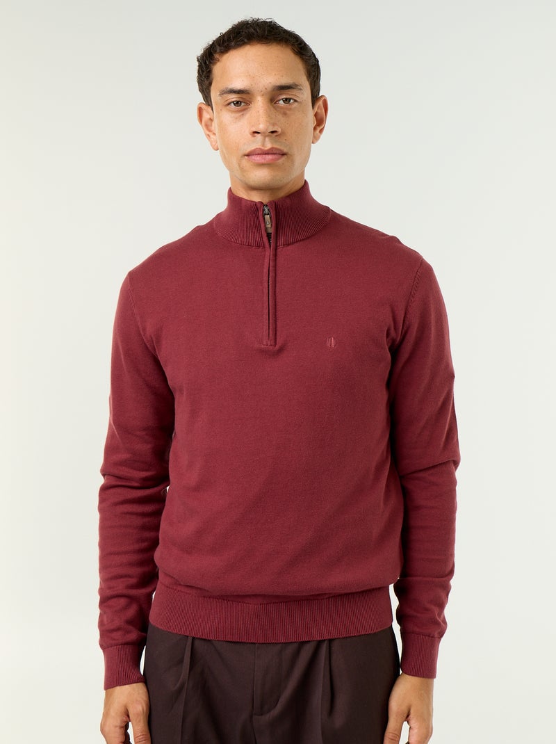 Maglione in maglia fine con collo alto a cerniera Rosso - Kiabi
