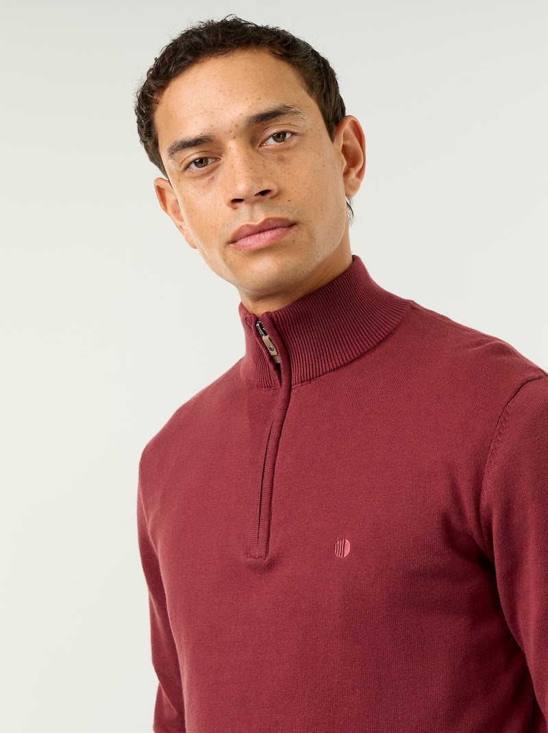 Maglione in maglia fine con collo alto a cerniera Rosso - Kiabi