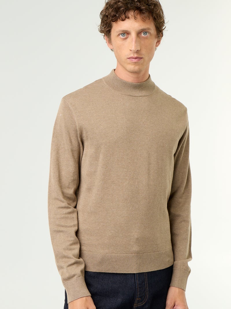 Maglione in maglia fine con collo alto Marrone - Kiabi