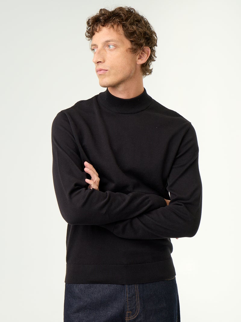 Maglione in maglia fine con collo alto Nero - Kiabi
