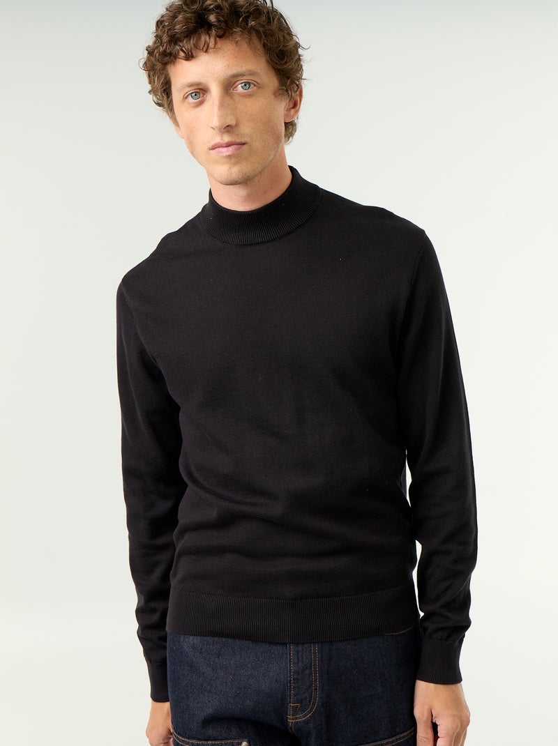 Maglione in maglia fine con collo alto Nero - Kiabi